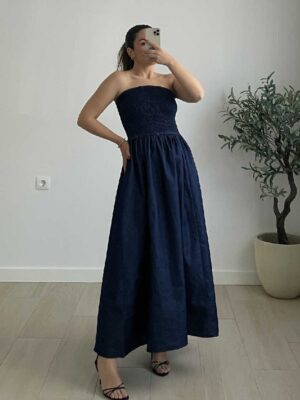 Vestido denim frunce