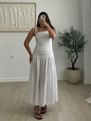 Vestido lino frunces